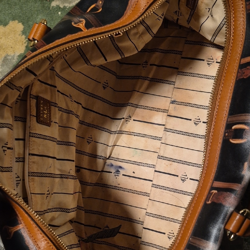 Ralph Lauren Black & Brown Patterned Leather-Trim Hobo Bag - Picture 11 of 16
